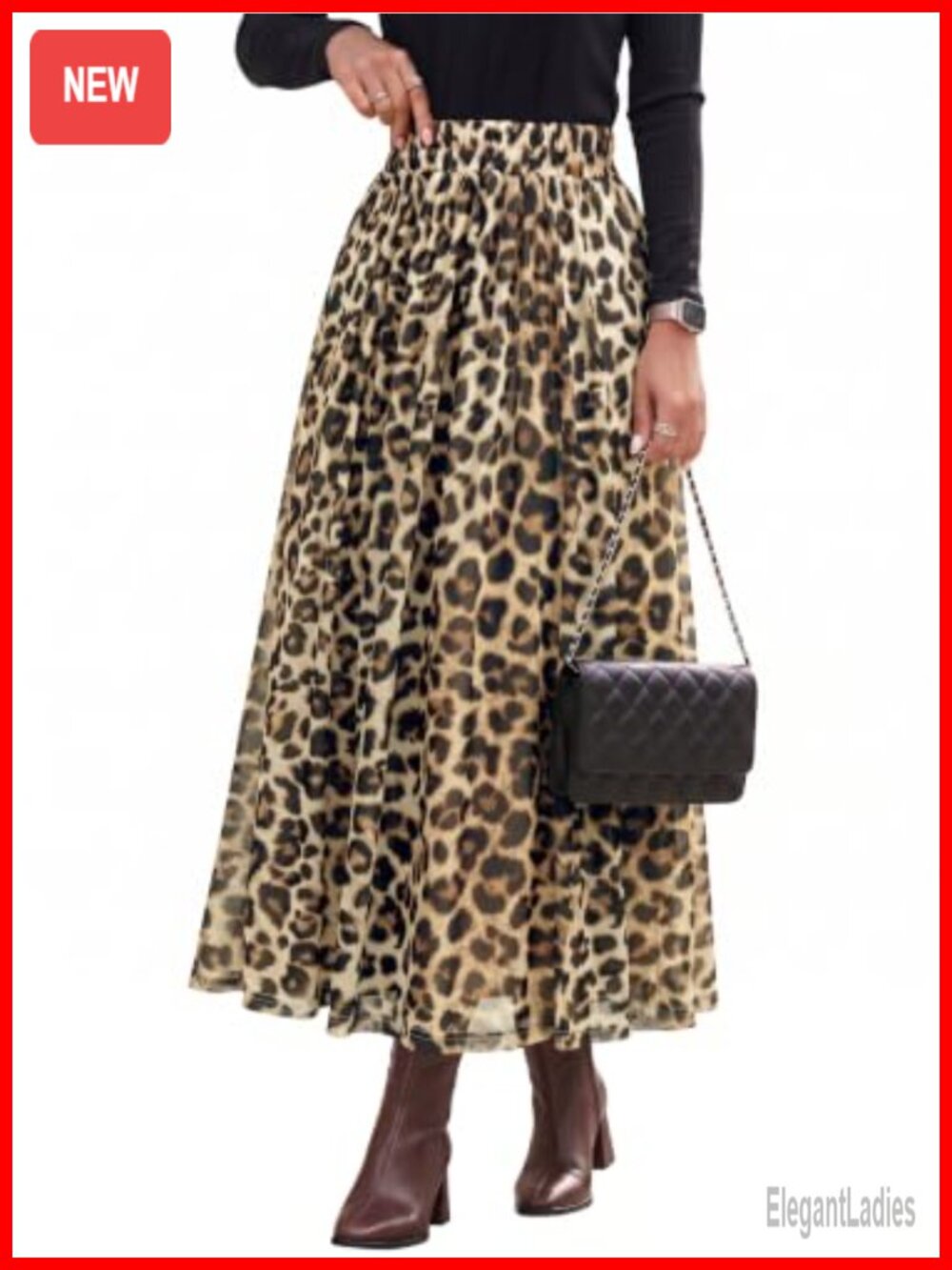 Elastic High Waist A-Line Flowy Long Skirt